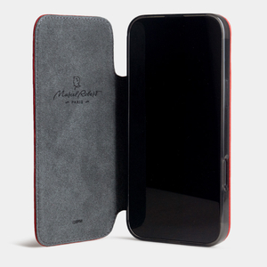 Чехол-книжка кожаная для iPhone 16 Pro Max, теленок красного цвета