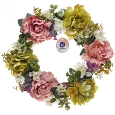 Цветы искусственные венок «Фантазия» 42см нежно-белый