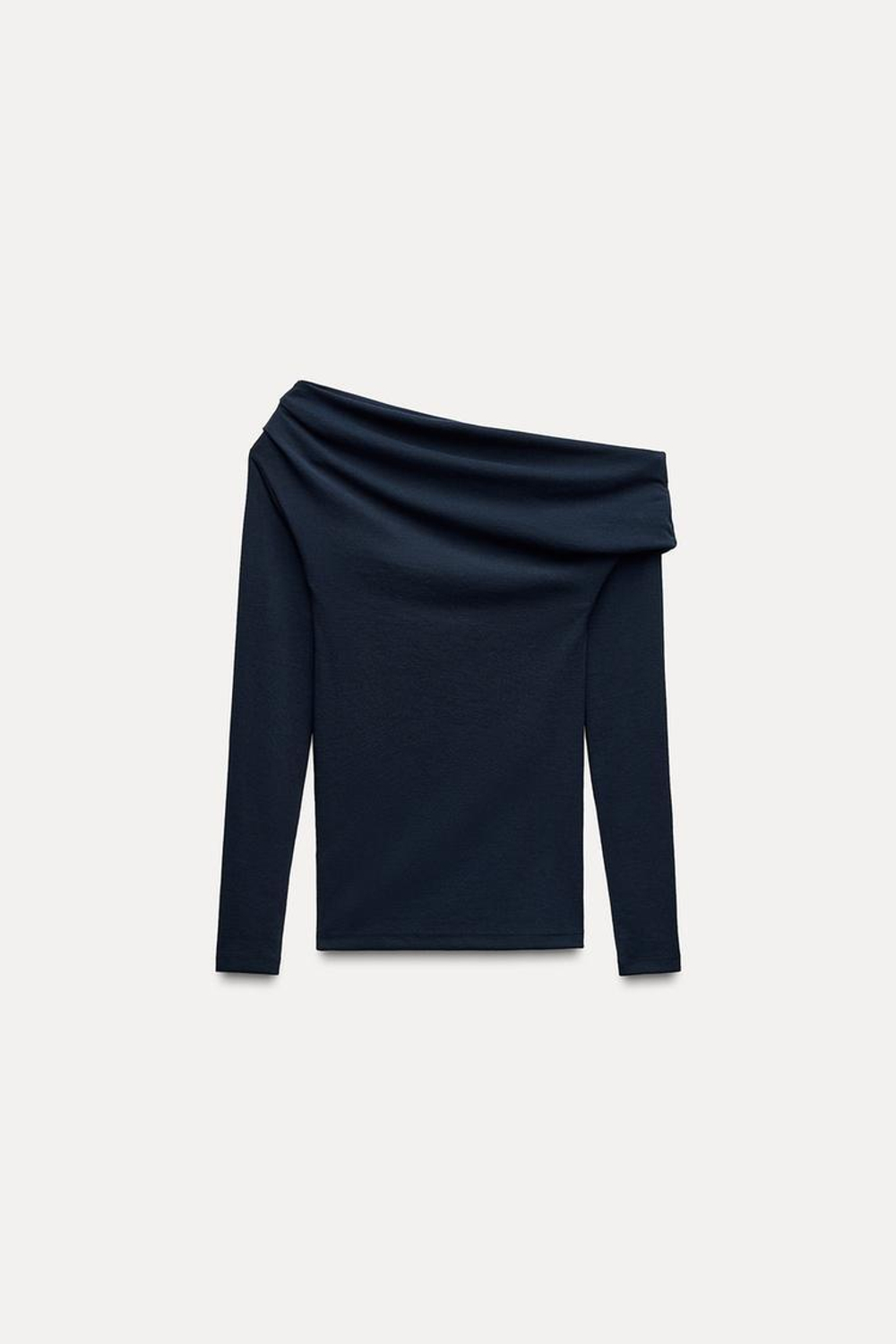 ZARA ТОП АСИММЕТРИЧНОГО КРОЯ ИЗ МЯГКОГО ИНТЕРЛОКА, МОРСКОЙ ТЕМНО-СИНИЙ
