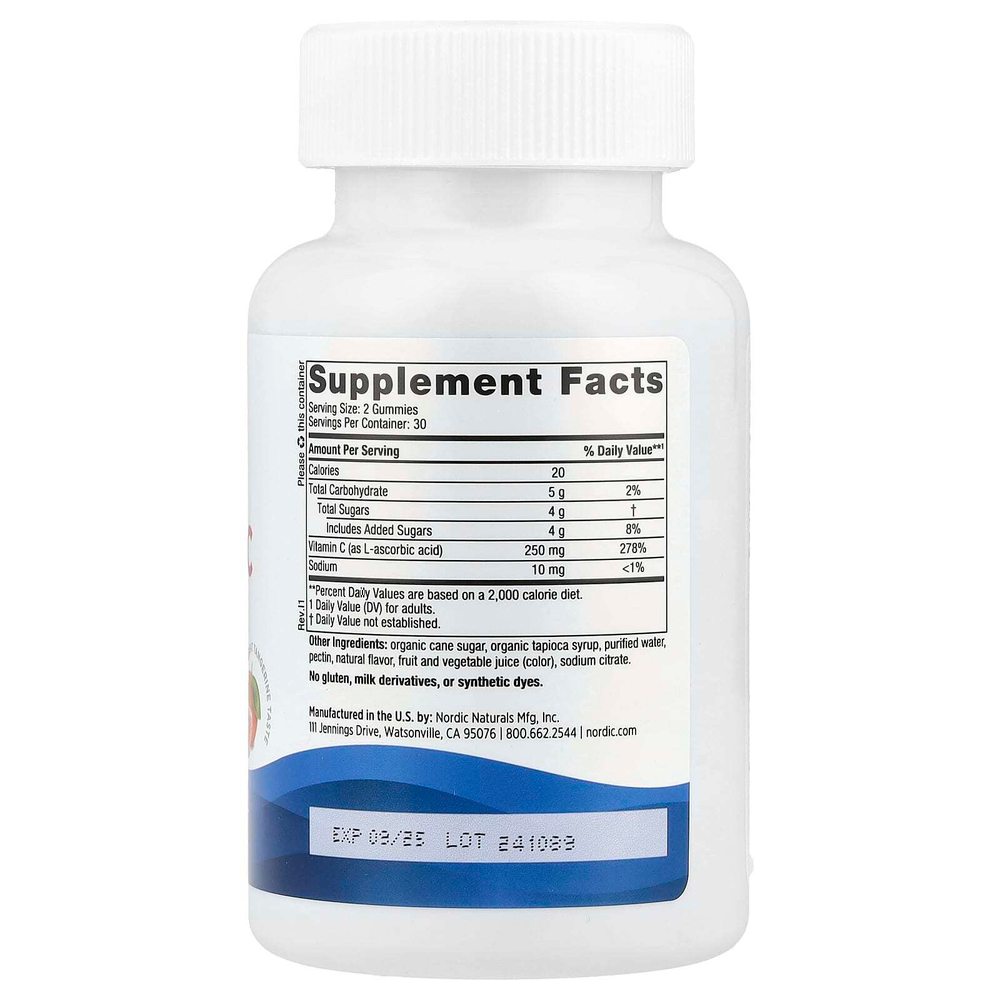 Nordic Naturals, Жевательные мармеладки с витамином C, мандарин, 60 жевательных мармеладок (125 мг в 1 жевательной мармеладке)