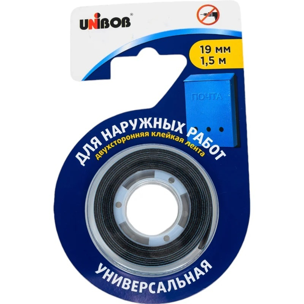 Лента двухсторонняя 19 мм 1,5 м для наружных работ UNIBOB