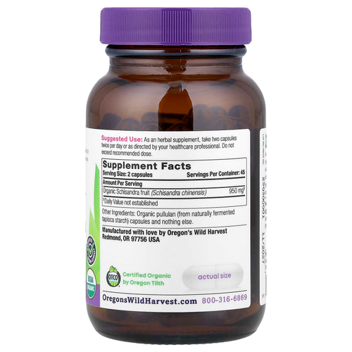 Oregon's Wild Harvest, органический лимонник, 90 органических веганских капсул (475 мг в 1 капсуле)