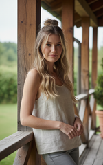 Удобный льняной топ-майка молочного цвета