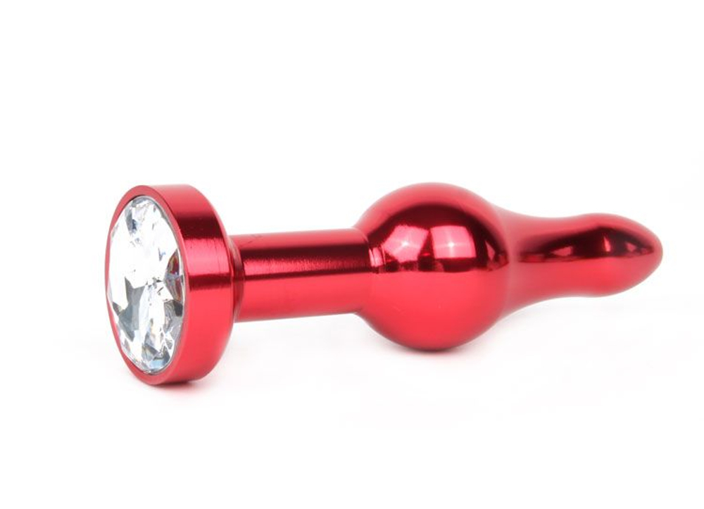 Удлиненная шарикообразная красная анальная втулка с прозрачным кристаллом - 10,3 см. (Цвет: прозрачный)