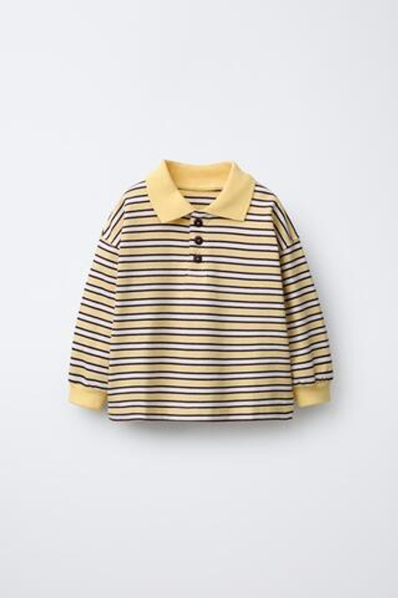 ZARA ТОЛСТОВКА ПОЛО В ПОЛОСКУ, ЭКРЮ/ЖЕЛТЫЙ