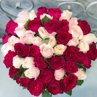 73. Вишнёво-розовый микс из пионовидных роз David Austin