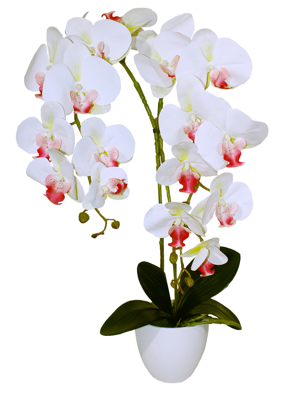 Искусственные цветы Орхидеи белые яркие 2 ветки латекс 55см в кашпо