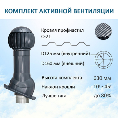 Нанодефлектор с вентвыходом на кровли PROF-21, Ø 125/160 мм, RAL7024, Gervent