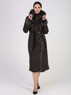 Дубленка зимняя натуральная с капюшоном длинная и теплая