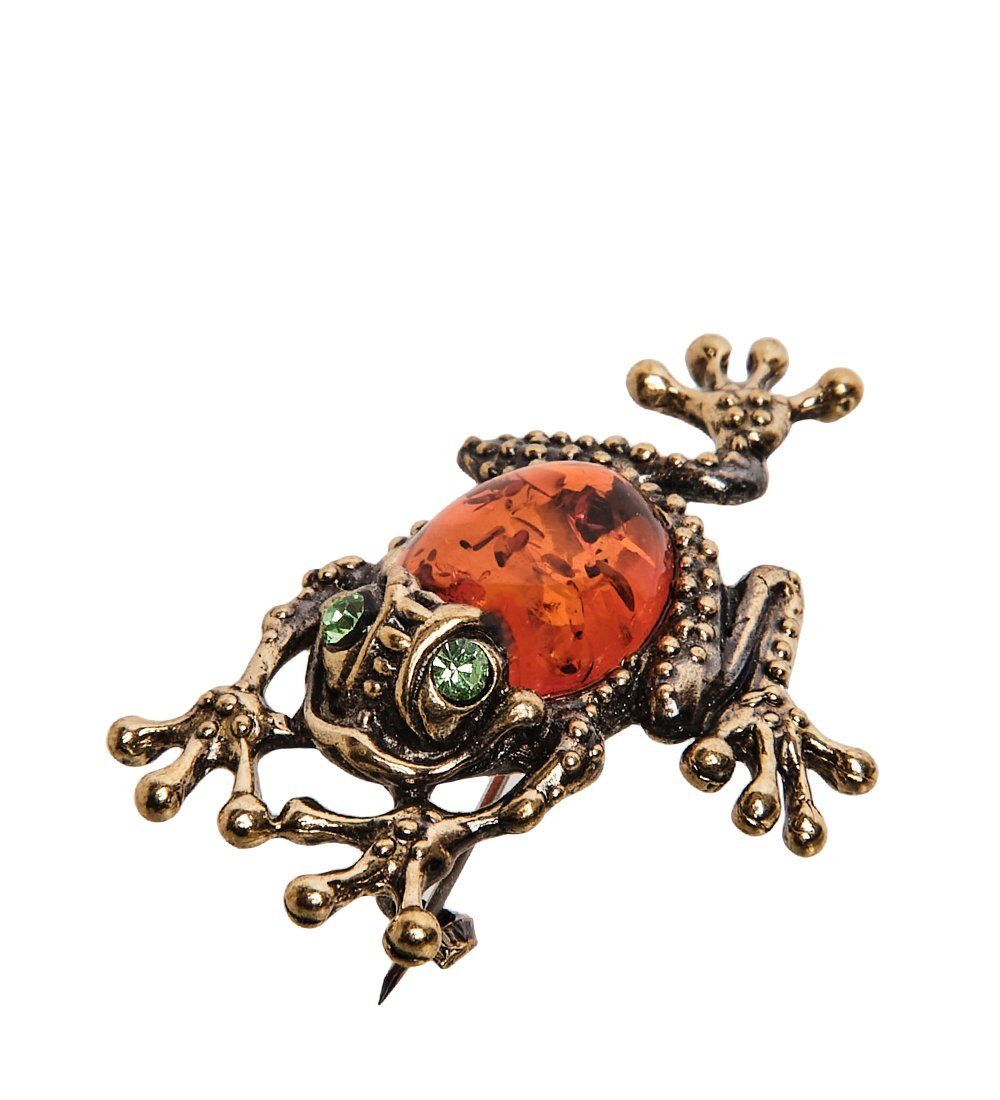 AM-2623 Брошь «Лягушка с кабашоном» (латунь, янтарь)