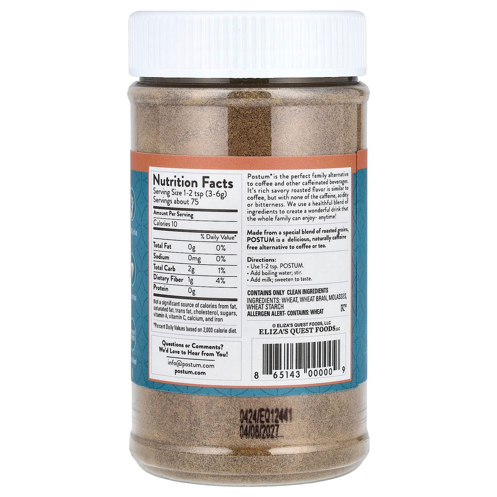 Postum, Теплый напиток быстрого приготовления, оригинальный, без кофеина, 227 г (8 унций)