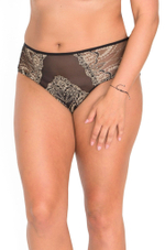 Женские трусики-слипы из сетки с вышивкой бежевой нитью (Размер: 4X) (Цвет: черный)