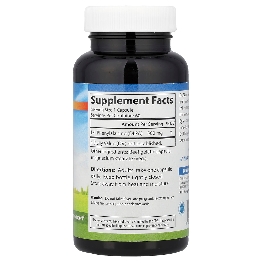 Carlson, DLPA, DL-фенилаланин, 500 мг, 60 капсул