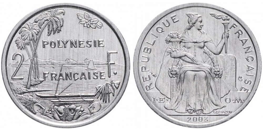 Французская Полинезия 2 франка, 1973 - 2020 Минерва XF