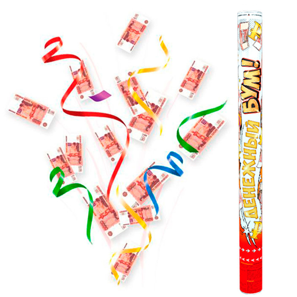 Пневмохлопушка Рубли с серпантином Блеск 60 см