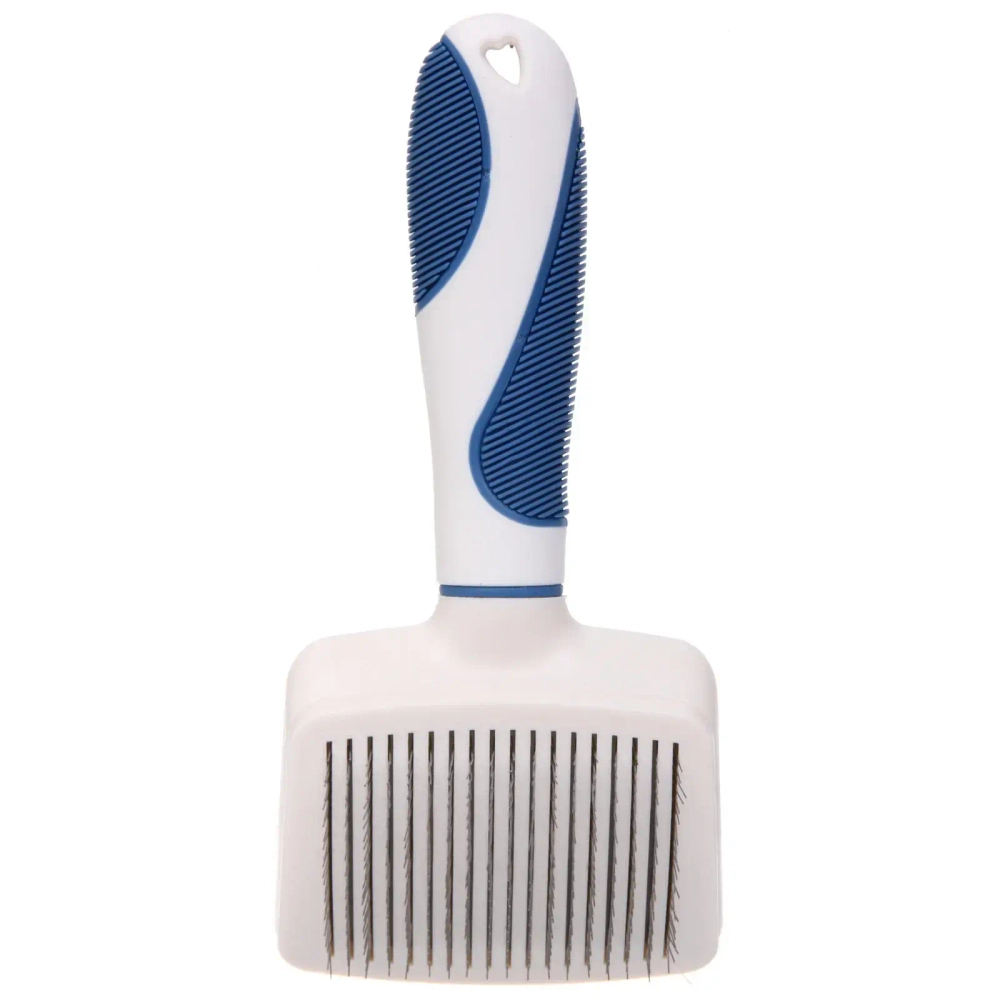 Расческа - пуходёрка для животных «ЛАПУСИКИ», коллекция БРО, прорезиненная ручка, цвет белый/голубой, 10*21.5см (блистер)