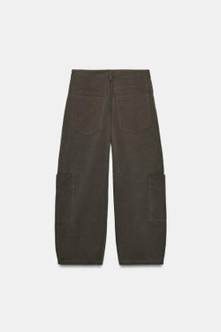 ZARA ОБЪЕМНЫЕ БРЮКИ КАРГО, ТЕМНЫЙ ХАКИ