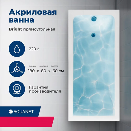 Акриловая ванна Aquanet Bright 180x80 (с каркасом)
