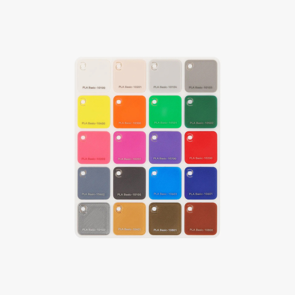 Цветовая палитра Bambu Lab, образцы филамента