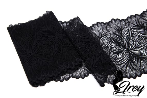 1079 ОПТ Кружево эластичное 19 см, Италия, мандала, черный