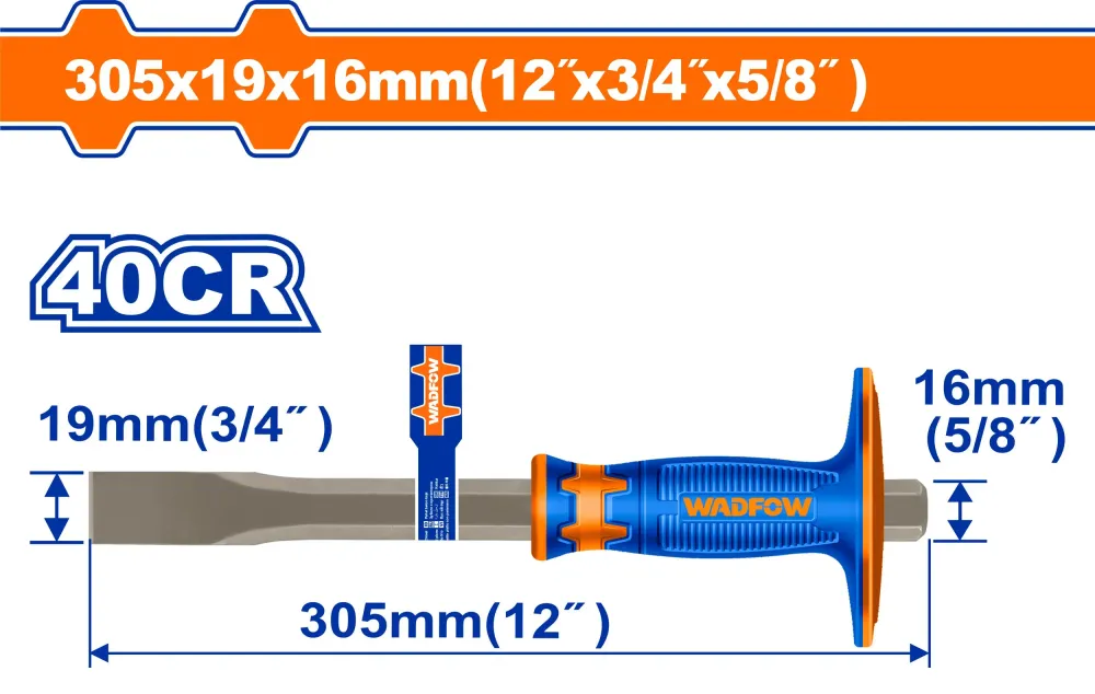 Зубило плоское с протектором WADFOW WCC2311 19х16х305 мм Зубило плоское с протектором WADFOW WCC2311 19х16х305 мм