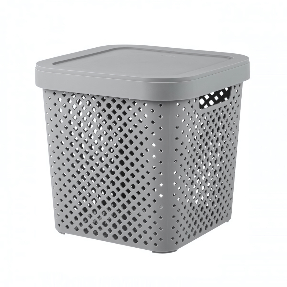 Корзина для хранения с крышкой Plast Team Stockholm, 20 л серый шторм