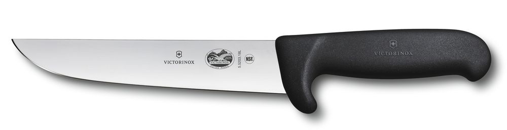 Фото нож мясника / нож для забоя VICTORINOX Fibrox с лезвием из нержавеющей стали 18 см и с безопасной рукоятью из пластика чёрного цвета с гарантией