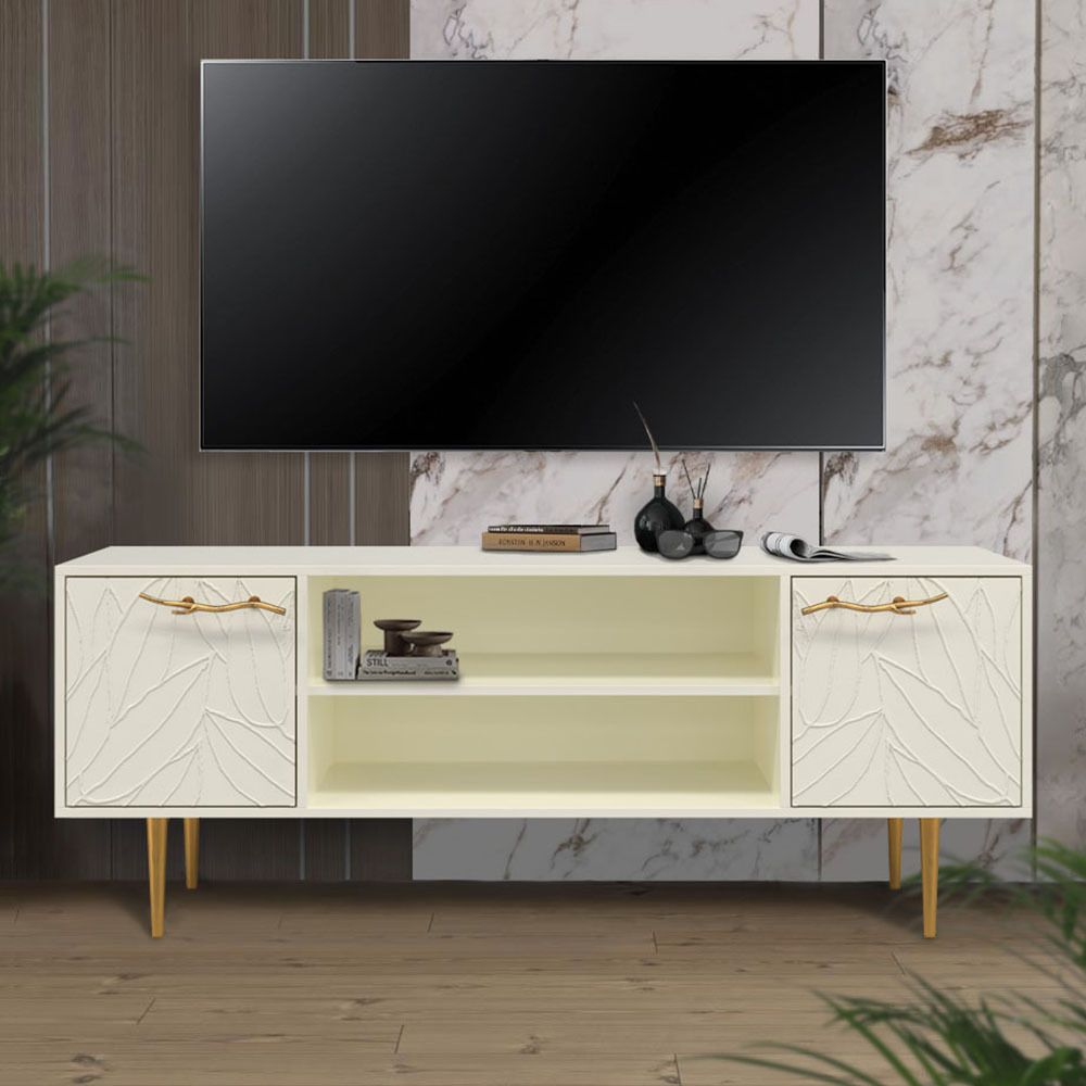 Тумба под ТВ Арт Колор leaves 155см Стайл Голд Кремовый белый