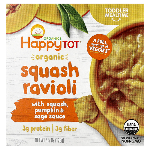 Happy Family Organics, Happy Tot®, равиоли с органической тыквой, для детей от 2 лет, 128 г (4,5 унции)