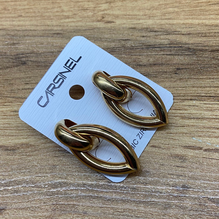 Серьги-гвоздики полукруг лист рамка полые трубки металл золотистый