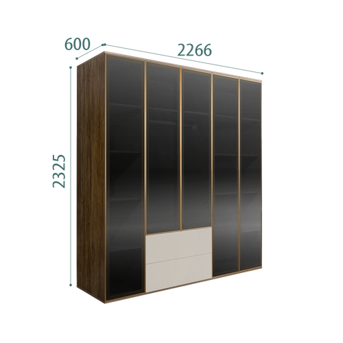 Шкаф 5-и дв. с выдвижными ящиками (5 дверей стекло)