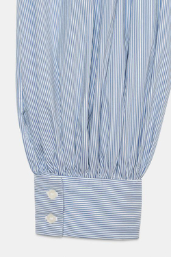 ZARA БРЮКИ-БАГГИ ИЗ ПОПЛИНА В ПОЛОСКУ, СИНИЙ/БЕЛЫЙ