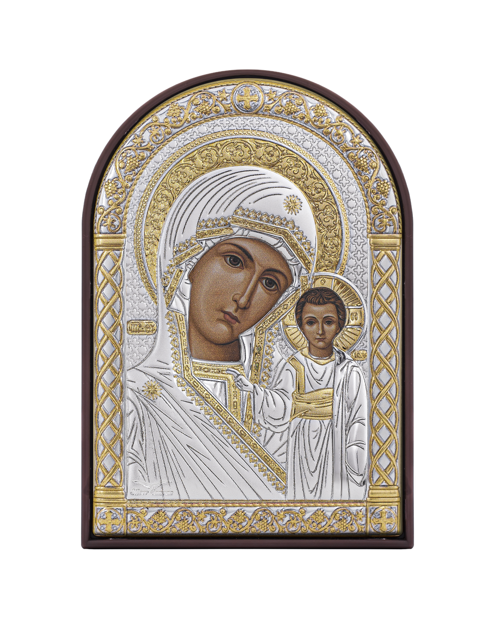 Казанская БМ, икона арочная, пластик коричневый 62x88