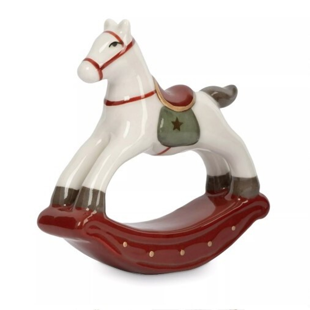 Лошадка-качалка бежево-бордовая 10 см фарфор
