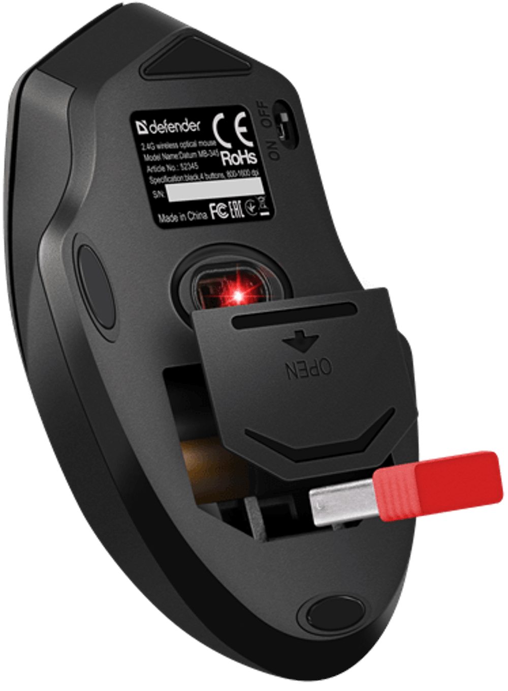 Мышь беспроводная Defender Datum MB-345 Nano B(Черный) 4кн+кл, 800-1600 dpi