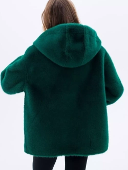 Дубленка короткая зимняя, зеленая, Северина