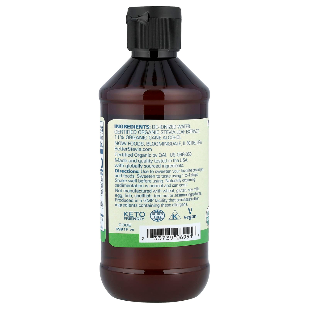 NOW Foods, Better Stevia, органический жидкий бескалорийный подсластитель, 237 мл (8 жидких унций)