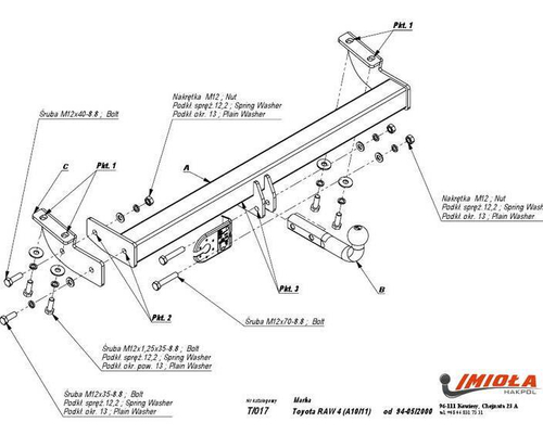 Фаркоп IMIOLA T.017 Toyota RAV4 1994-2000(паспорт и сертификат в комплекте)(без электрики)