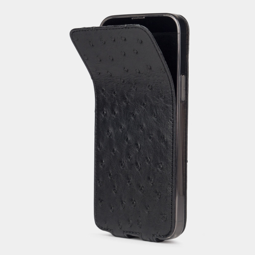 Чехол для iPhone 15 Pro Max из кожи страуса, черного цвета