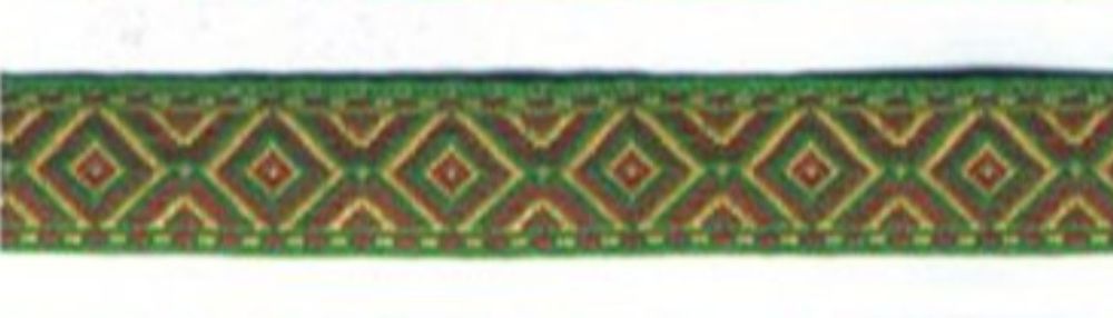 Тесьма жаккард, 9370, ш. 1,8 см, зелёный с жёлтым