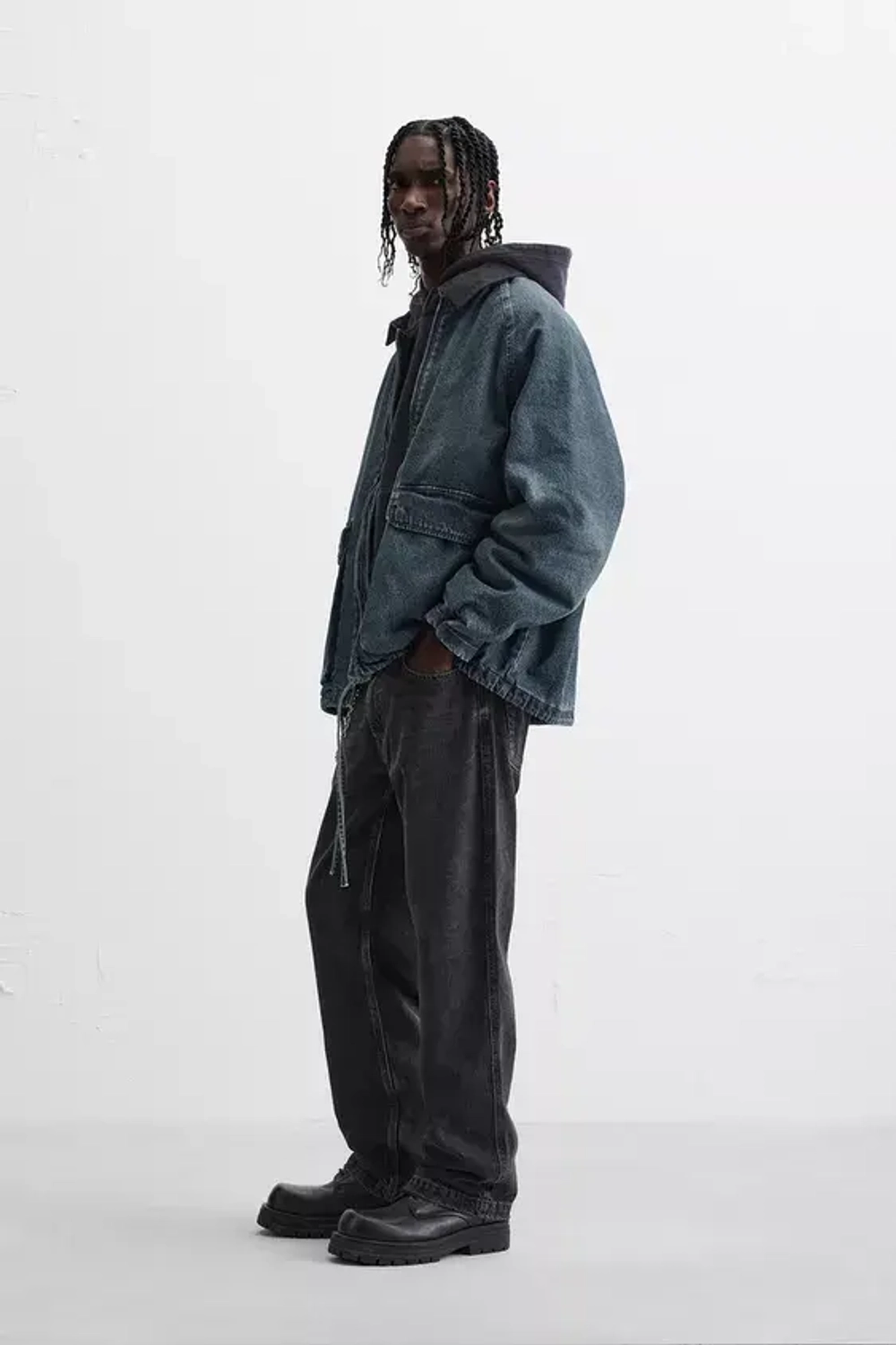 ZARA ДЖИНСОВАЯ КУРТКА С КОНТРАСТНЫМ ВОРОТНИКОМ, СИНИЙ