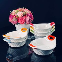 Lenardi 142-032 Набор из 6 круглых салатников 15см с силикон.ручками в под.уп.(х6)Фарфор