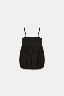 ZARA КОМБИНИРОВАННЫЙ ТОП ОБЪЕМНОГО КРОЯ, КОРИЧНЕВЫЙ