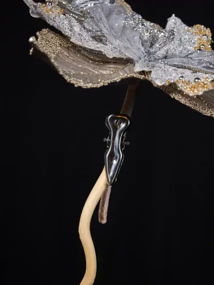 Декоративный цветок Пуансеттия 24х20 см., платина с серебром, на клипсе, Christmas DeLuxe (88921)