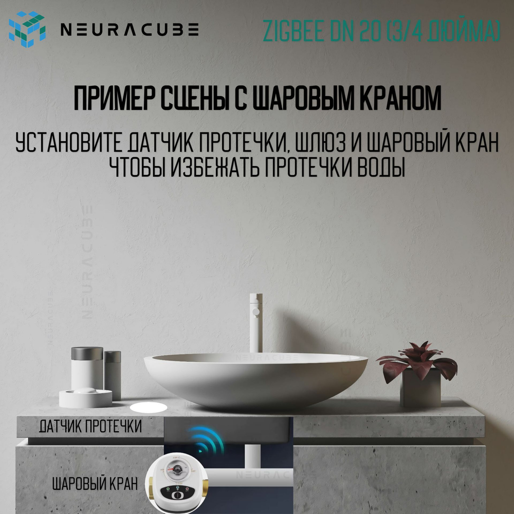 Умный Zigbee шаровый кран с электроприводом DN20 (3/4" дюйма) USB5V + ручное управление (Работает с eWelink, Алиса)