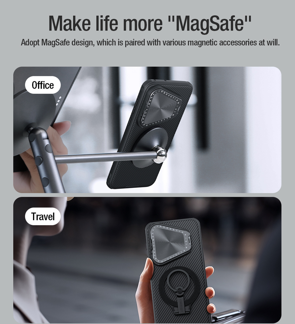 Чехол от Nillkin с металлической откидной крышкой для смартфона Huawei Pura 70, серия CamShield Prop Magnetic (с поддержкой магнитной беспроводной зарядки MagSafe)