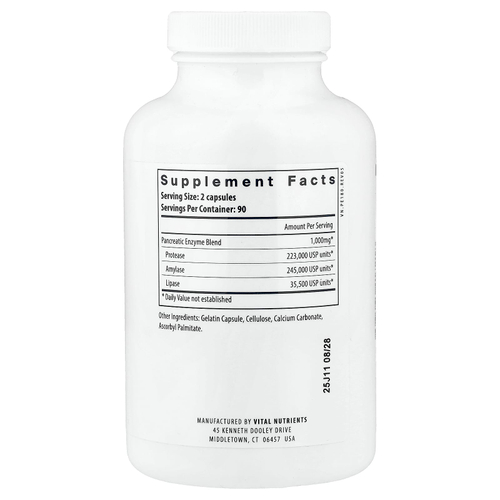 Vital Nutrients, Ферменты поджелудочной железы, 180 капсул