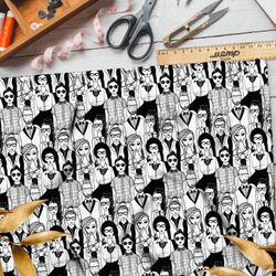 Ткань атлас толпа девушек