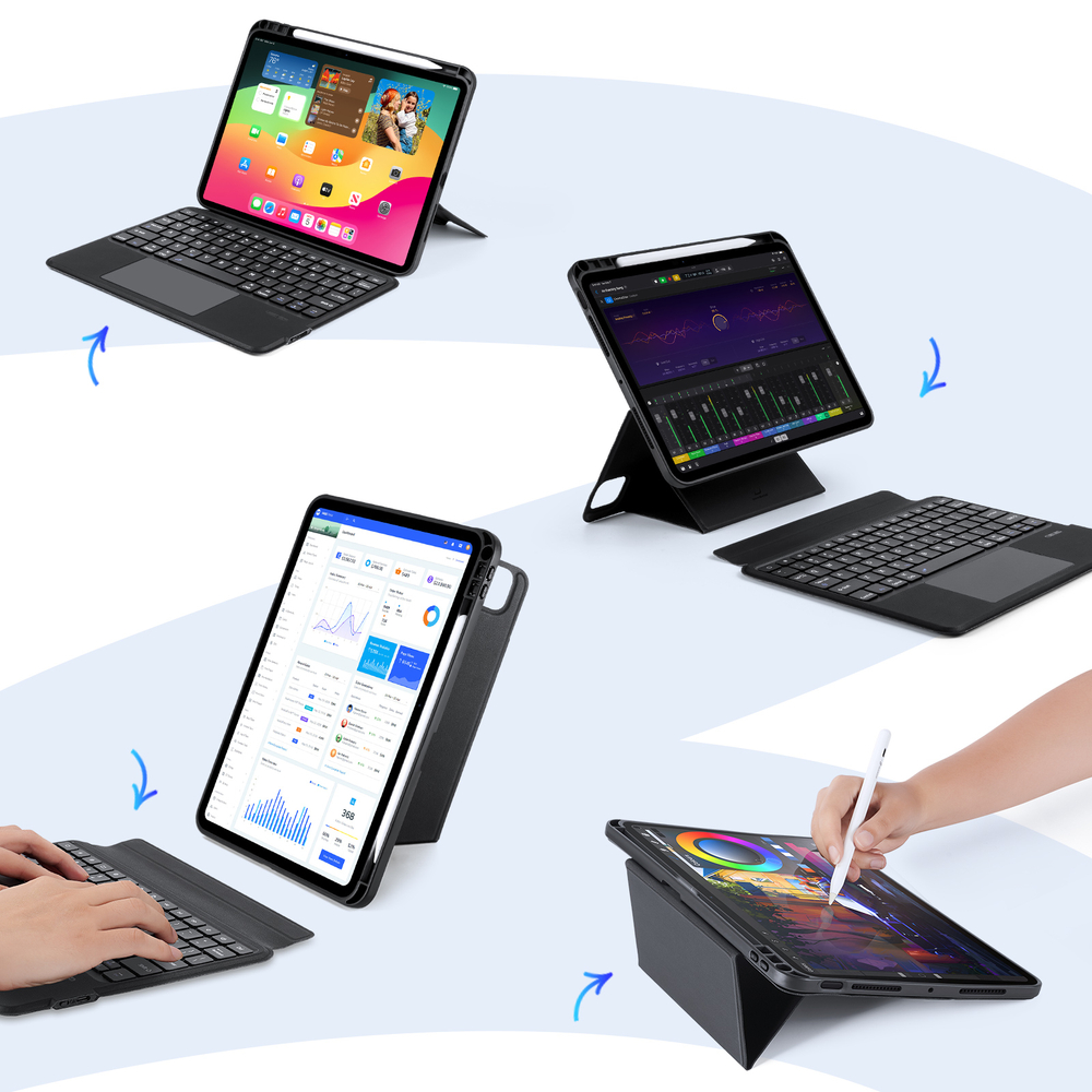 Чехол подставка с клавиатурой (RUS) от Dux Ducis для планшета iPad Pro 11 (2024-), серия DK Series Keyboard, русская клавиатура с подсветкой