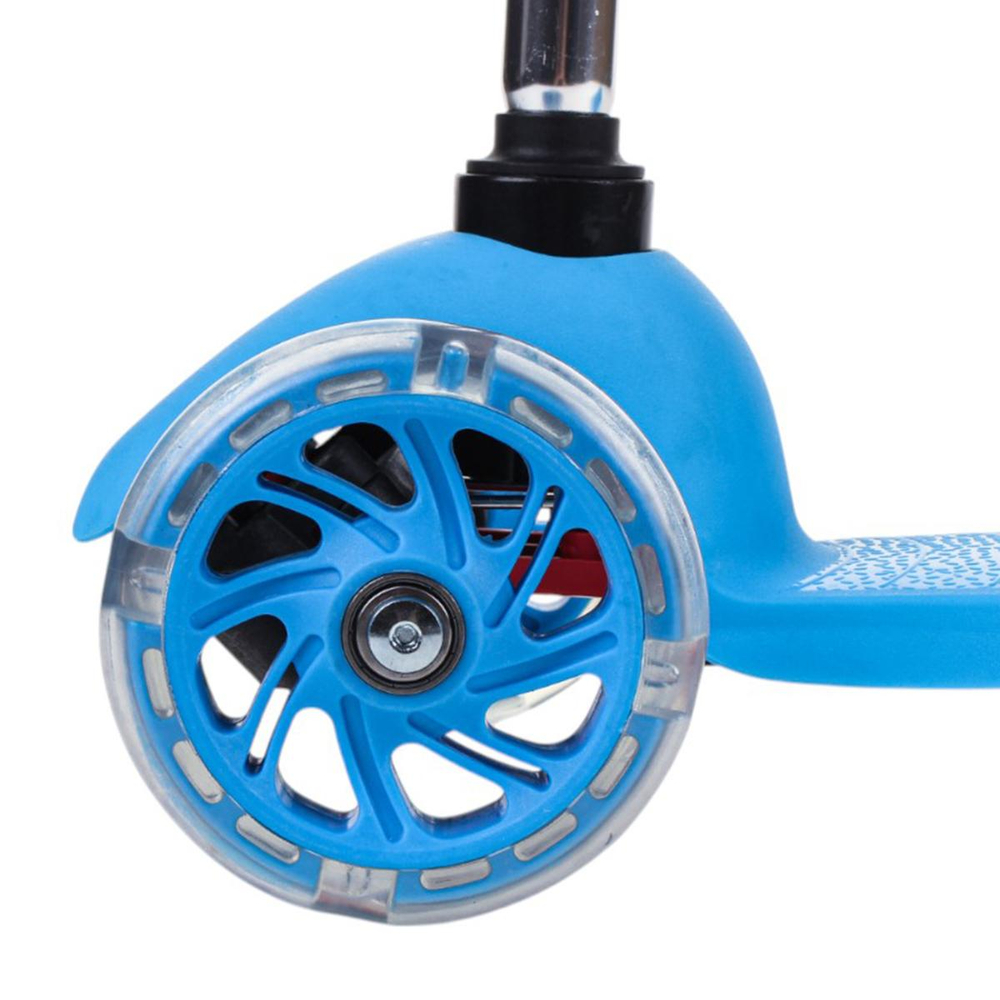 Самокат трехколесный, колеса PVC со светом 110мм, голубой, размер 52х10,5см, ручка металл.съемная